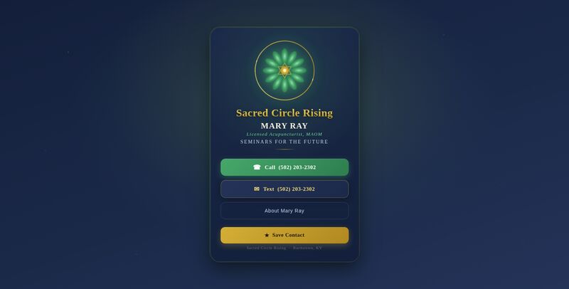 Mary Ray digital business card — Sacred Circle Rising